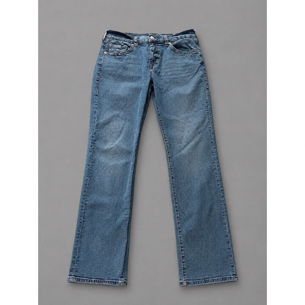 True Religion‎ Geno Relaxed Slim Men's Jeans Blue Denim Size 36x32 Red Stitching